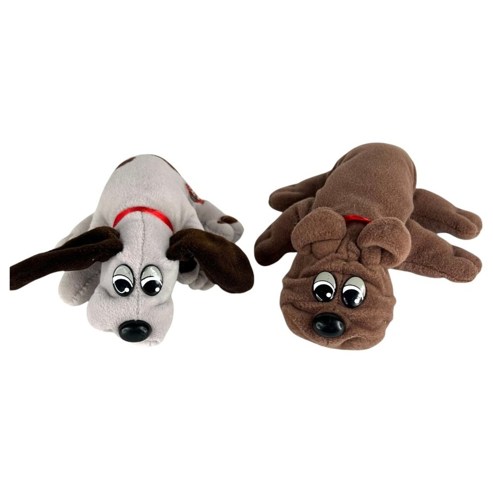 2 VTG Tonka Pound Puppies Plush Toys Gray Black Spots Brown Rumple Skins Newborn